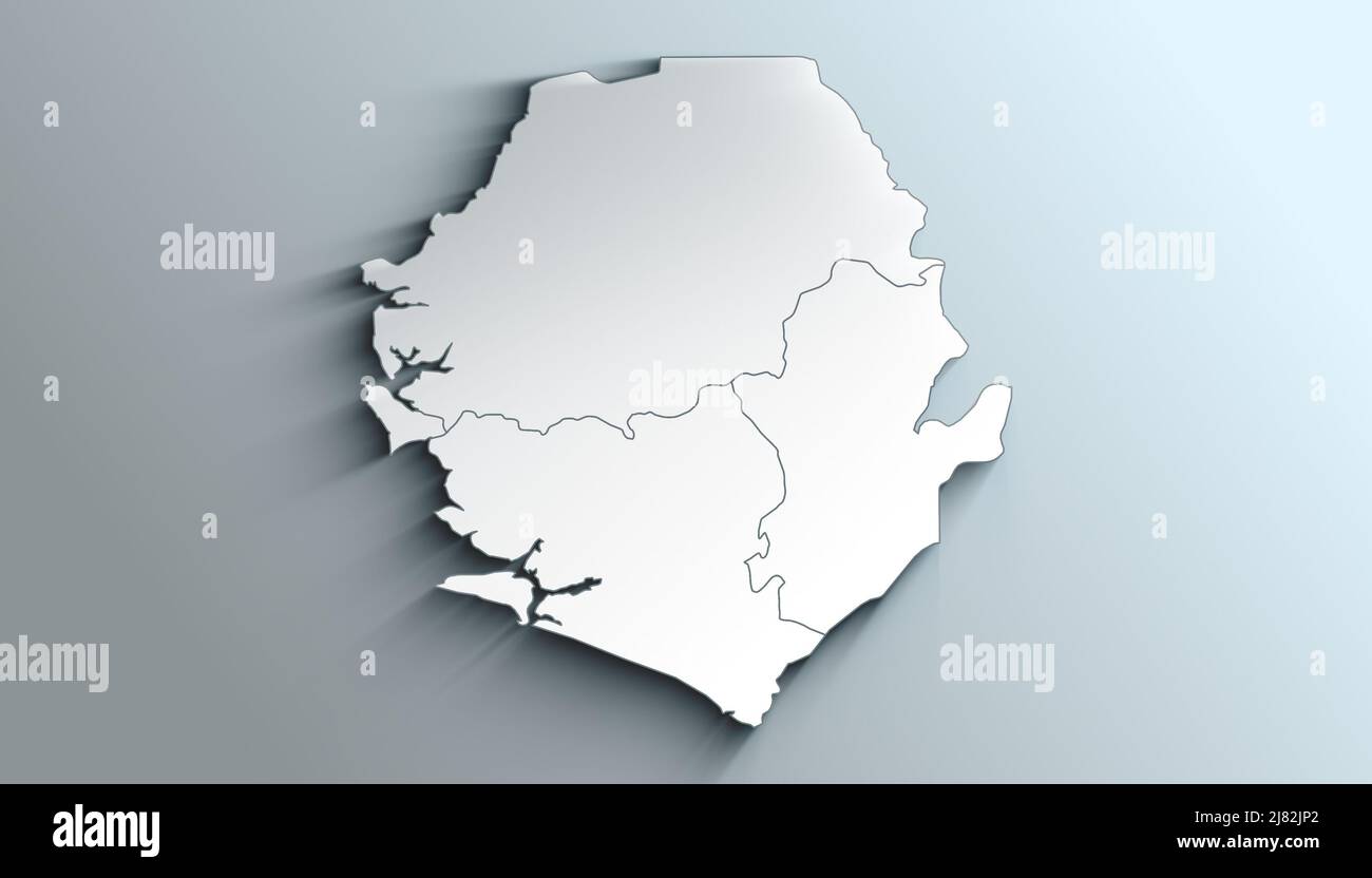 Country Political Geographical Map of Sierra Leone with Provinces with Shadows Stock Photo