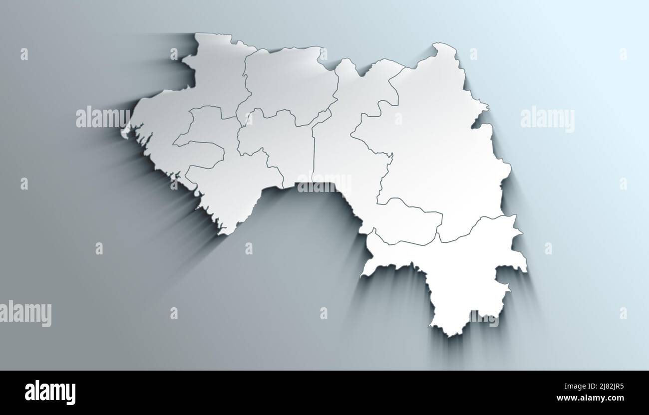 Country Political Geographical Map of Guinea with Regions with Shadows ...