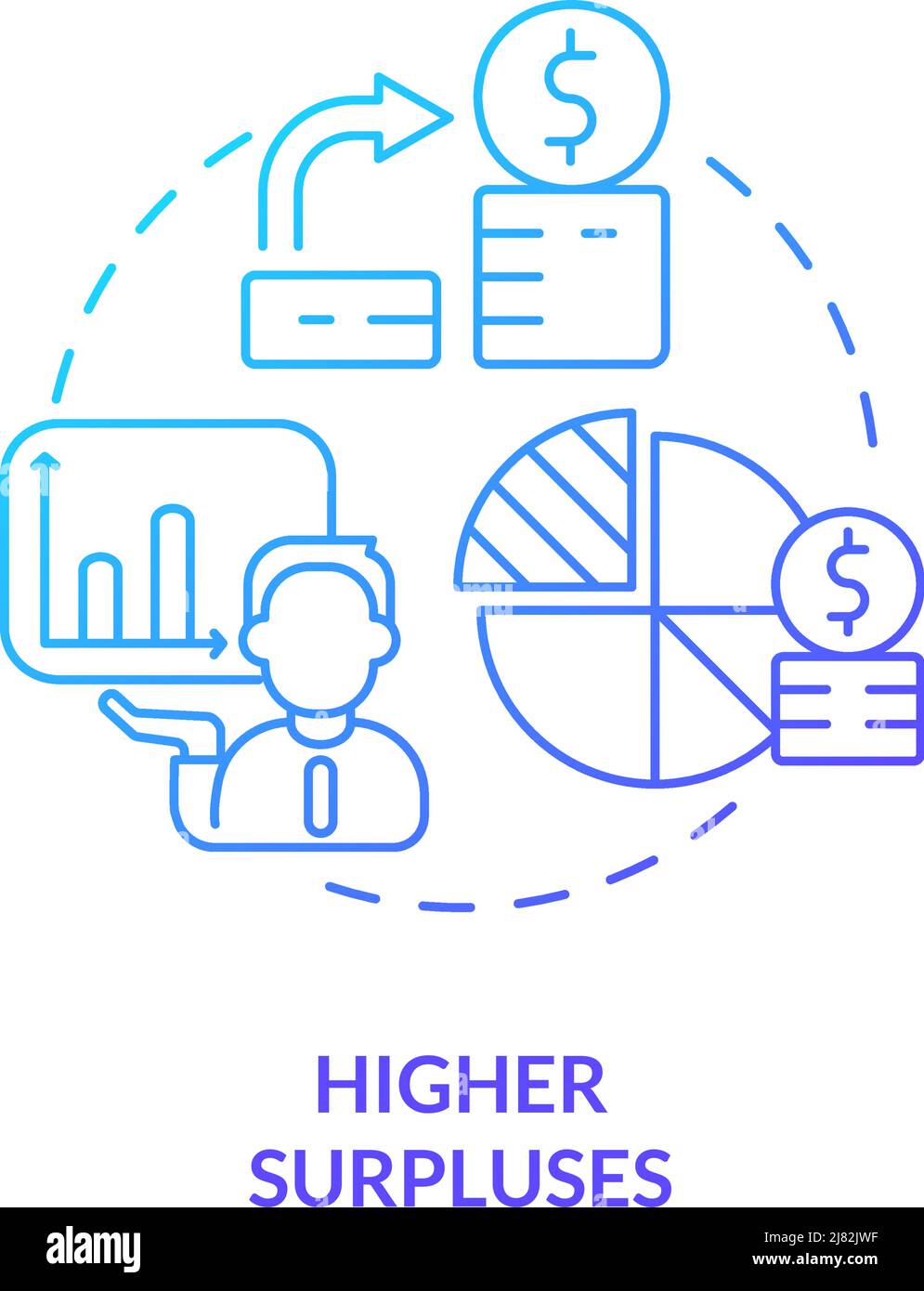 Higher surpluses blue gradient concept icon Stock Vector