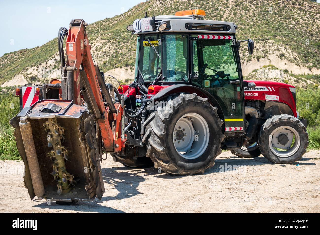 tractor roadside maintenance Stock Photo