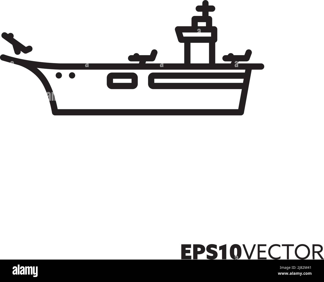 Aircraft carrier vector line icon. Navy ship outline symbol. Stock Vector