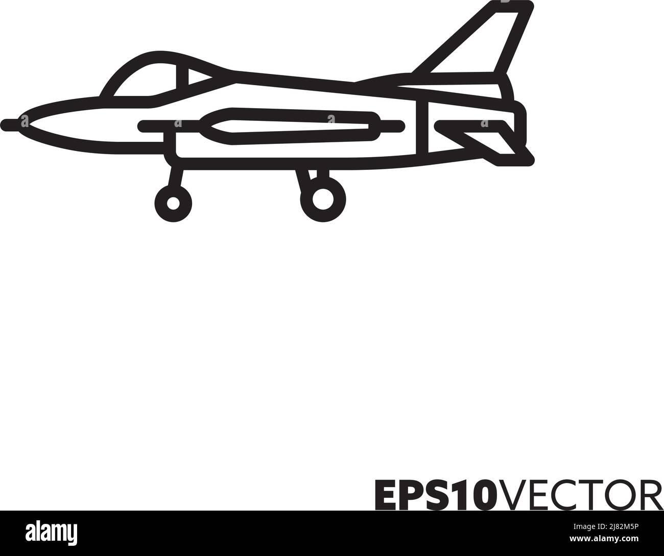 Military jet vector line icon. Fighter aircraft outline symbol. Stock Vector
