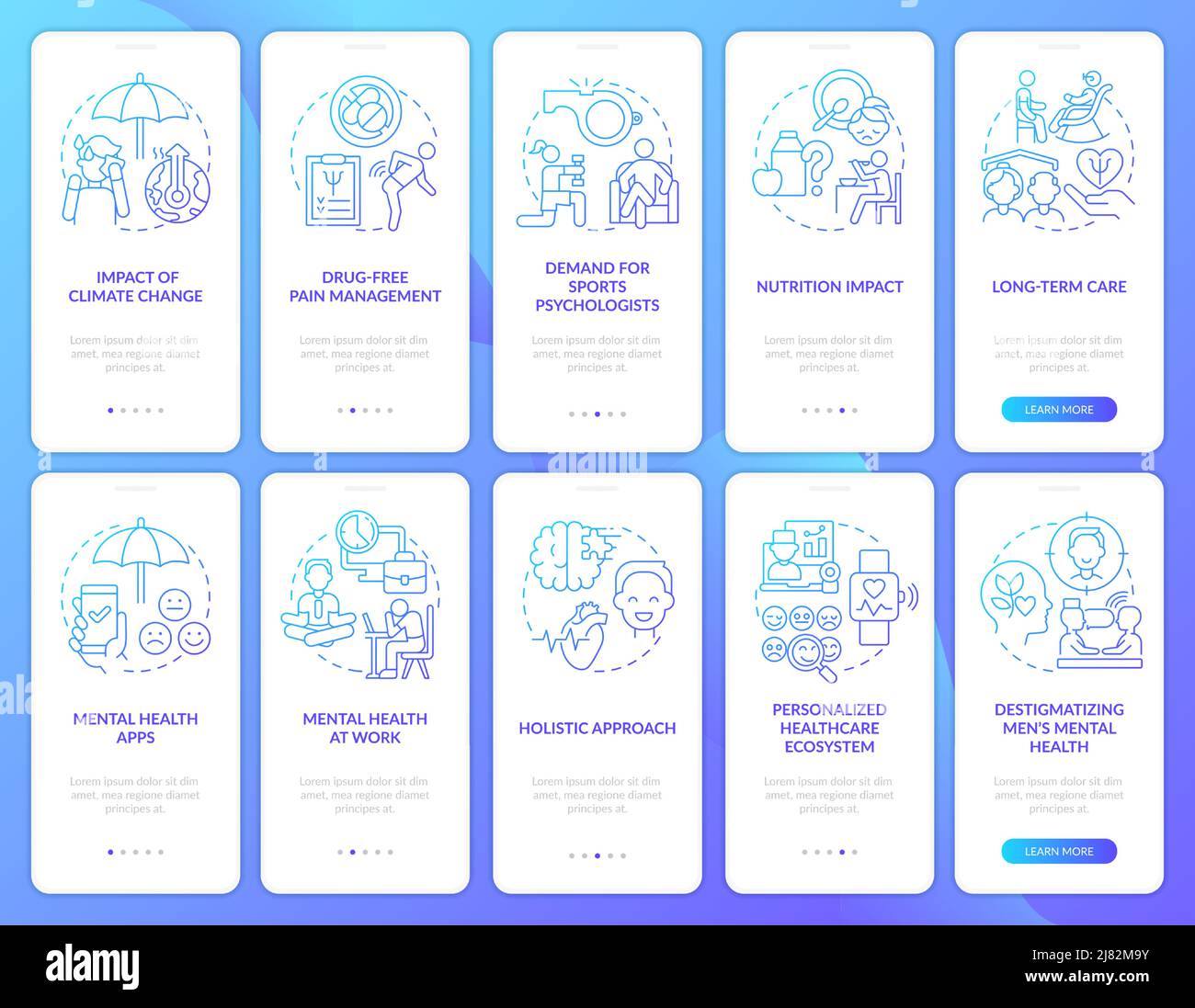 Trends in psychology blue gradient onboarding mobile app screen set ...