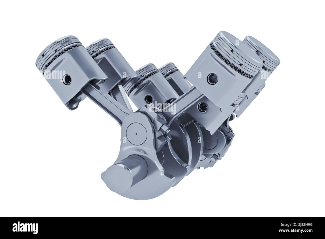 Pistons V8 engine chrome plated isolated on white background Stock