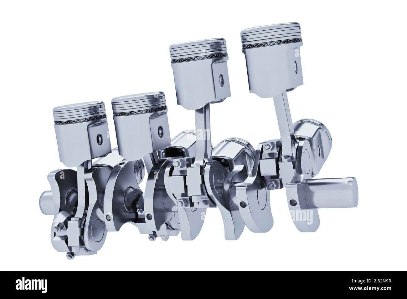 Pistons V8 engine chrome plated isolated on white background Stock