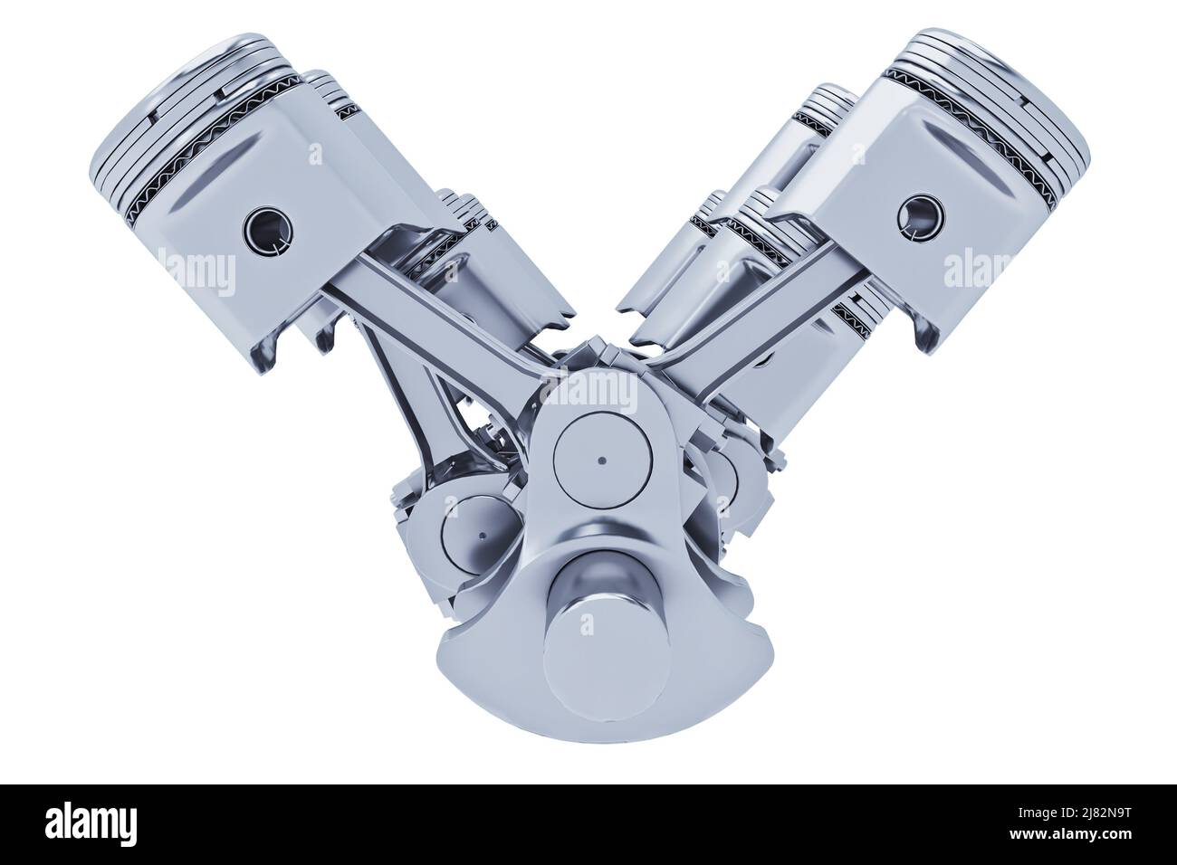 Pistons V8 engine chrome plated isolated on white background Stock