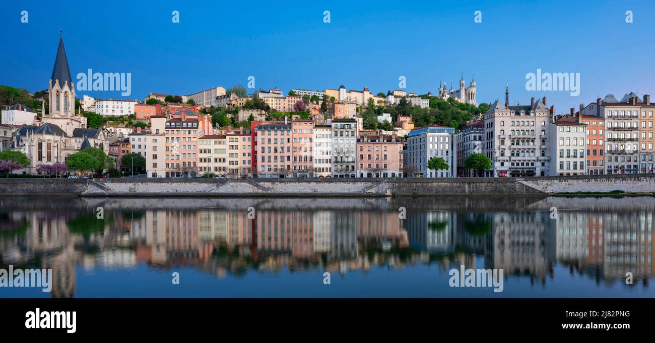 Famous view Saone river in the morning, Lyon, France Stock Photo