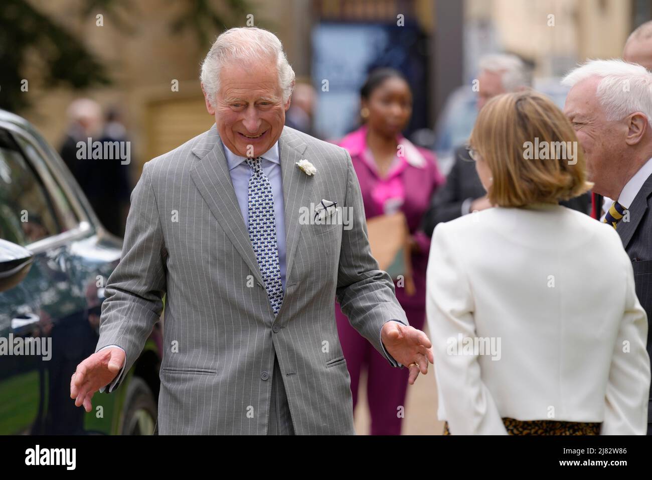 The Prince of Wales meets staff and students as he arrives to open Trinity College's new Levine Building at Oxford University. Picture date: Thursday May 12, 2022. Stock Photo