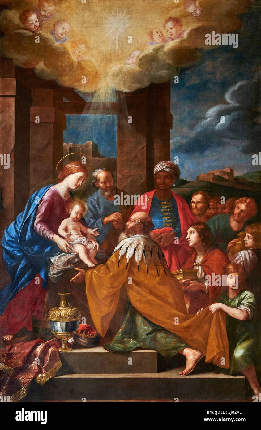 Adorazione dei Magi  - olio su tela - Vincenzo Dandini - 1673  - Colle Val d’Elsa (Si),Italia, cattedrale di S.Alberto e S. Marziale Stock Photo