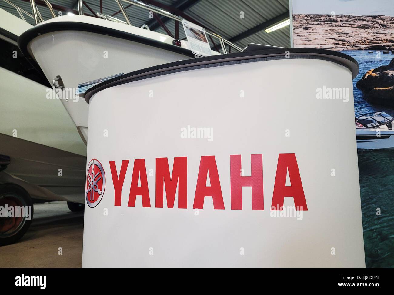 Boats and accessories for sale at a shipyard Stock Photo Alamy