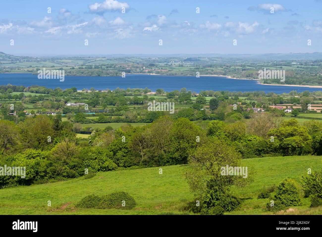 Chew Valley Lake reservoir from the Mendip Hills above Compton Martin, Somerset, England. Stock Photo