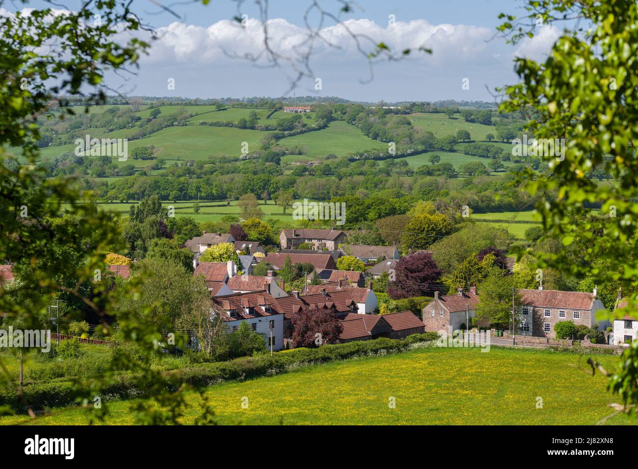 The village of Compton Martin at the foot of the Mendip Hills in the Chew Valley area, Somerset, England. Stock Photo