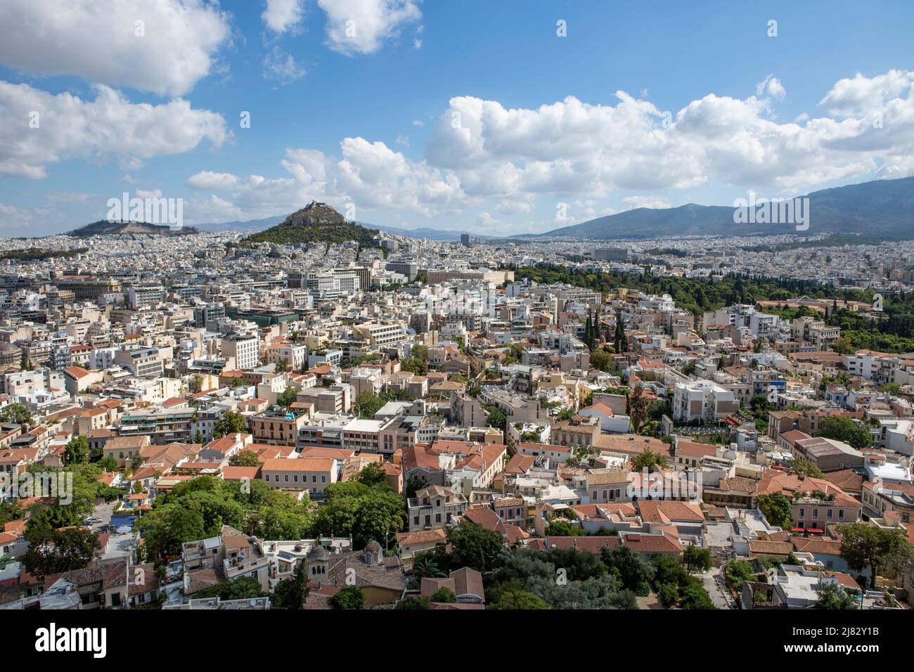 cityscape of Athens Greece in autumn with Lycabettus Hill in the distant background Stock Photo