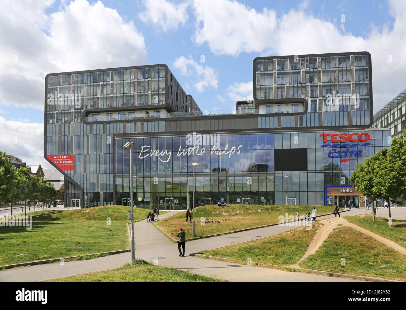 Tesco Extra superstore development on General Gordon Square in Woolwich, southeast London, UK. Won an award as Britains Ugliest Building in 2014 Stock Photo