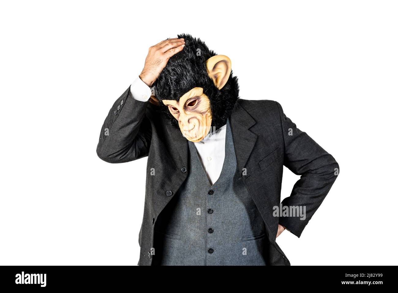 Monkey man making gesture of concern with the hand on the head Stock Photo
