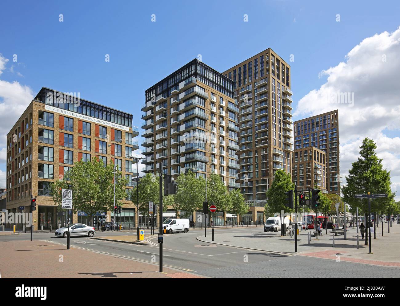 New residential development on Beresford Street, Woolwich, London, UK. Built around the new Elizabeth Line (Crossrail) station. Stock Photo