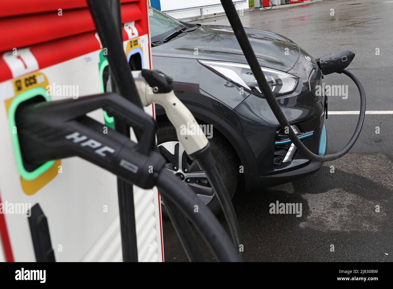 A charging station at Circle K gas station, Linköping, Sweden Stock