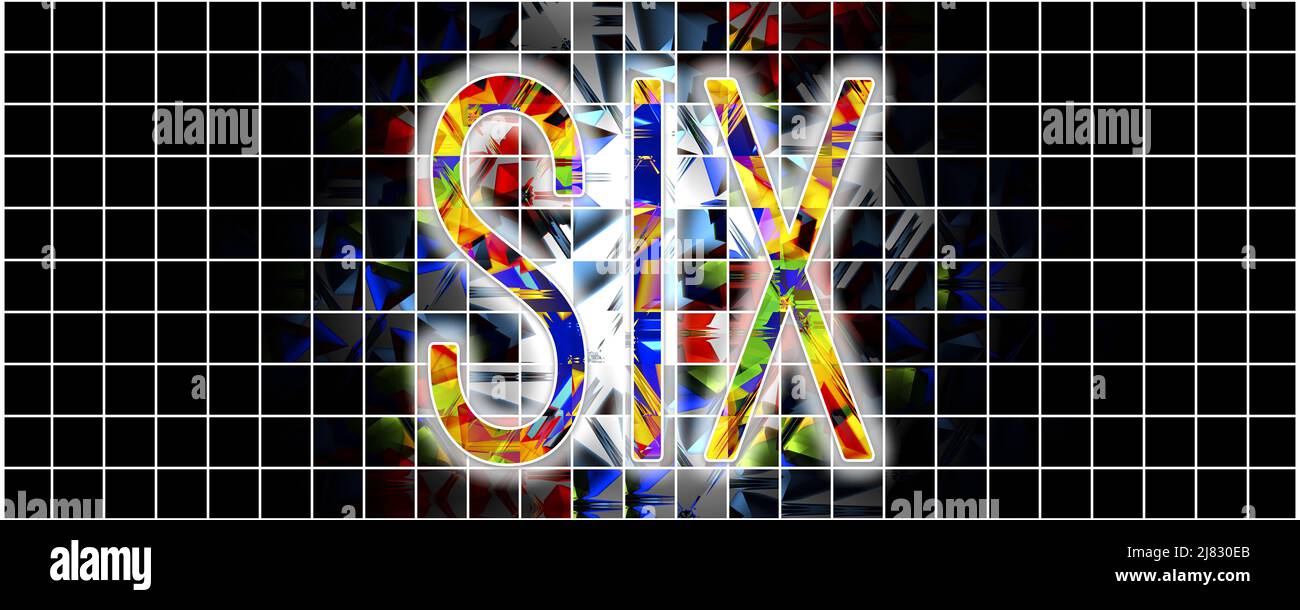 Graphic with the word SIX in kaleidoscope style Stock Photo