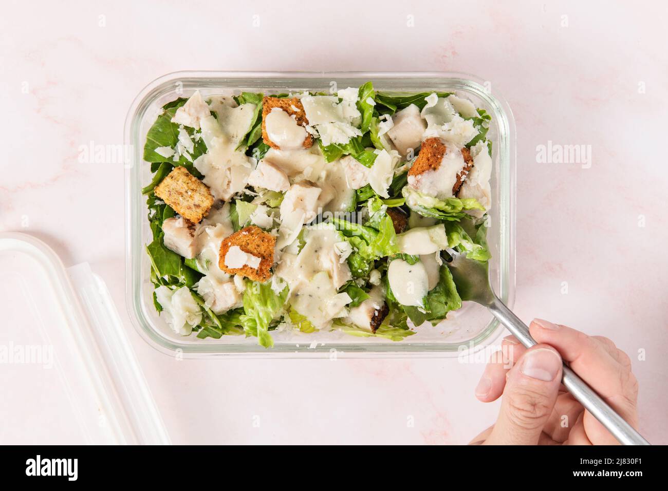 Caesar salad with chicken croutons and cheese Stock Photo