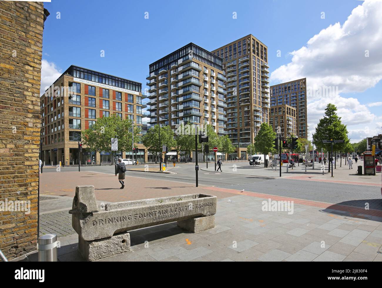New residential development on Beresford Street, Woolwich, London, UK. Built around the new Elizabeth Line (Crossrail) station. Stock Photo
