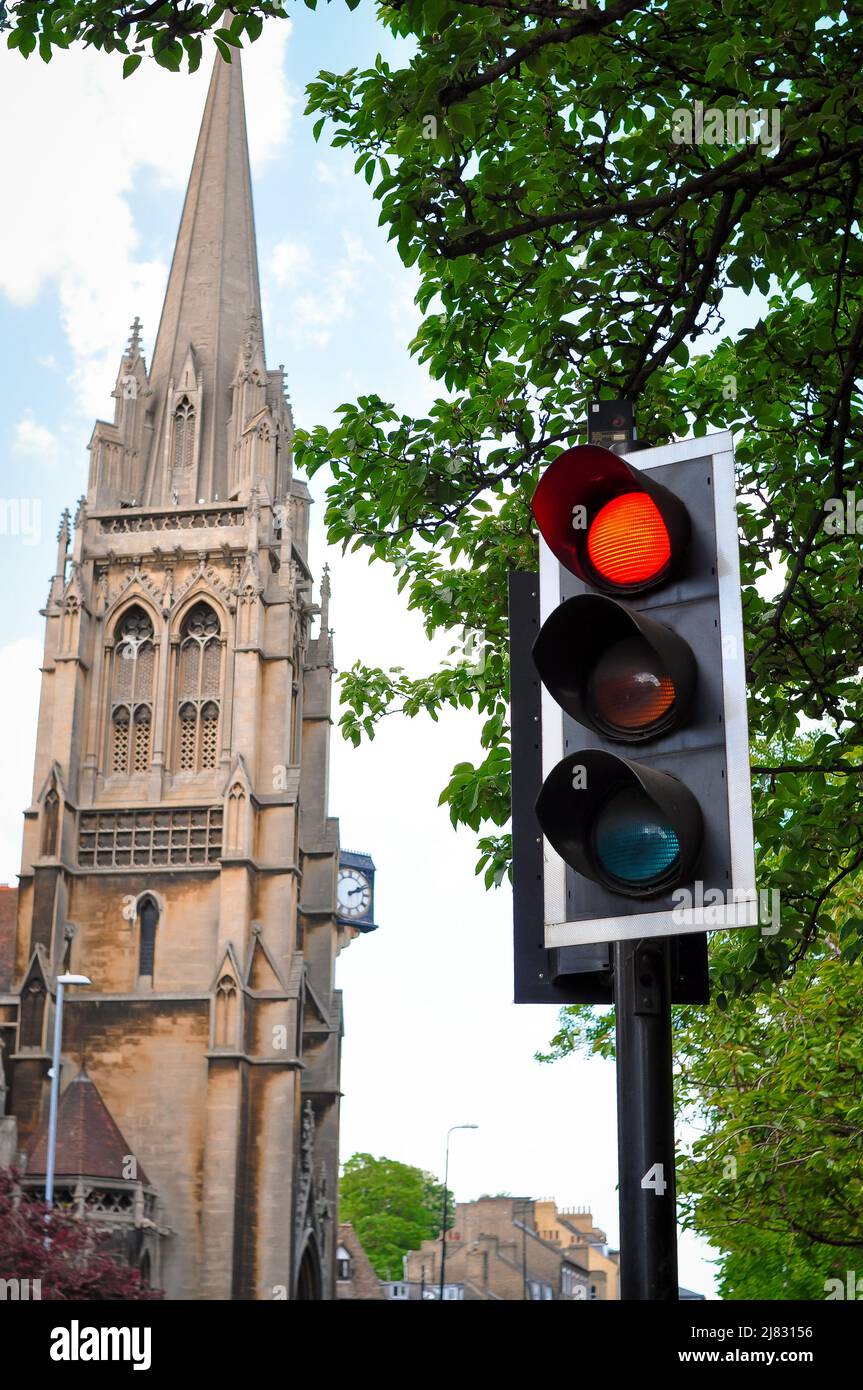 Traffic light on the English old city red light Stock Photo - Alamy