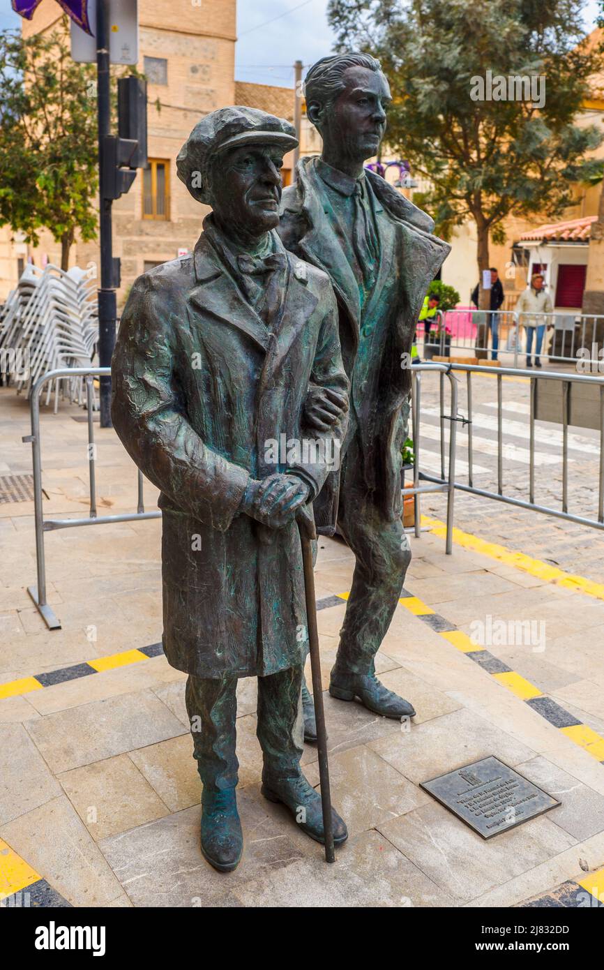 Bronze statues of Manuel de Falla and Federico Garcia Lorca in the Alpujarra town of Órgiva - Granada, Spain Stock Photo