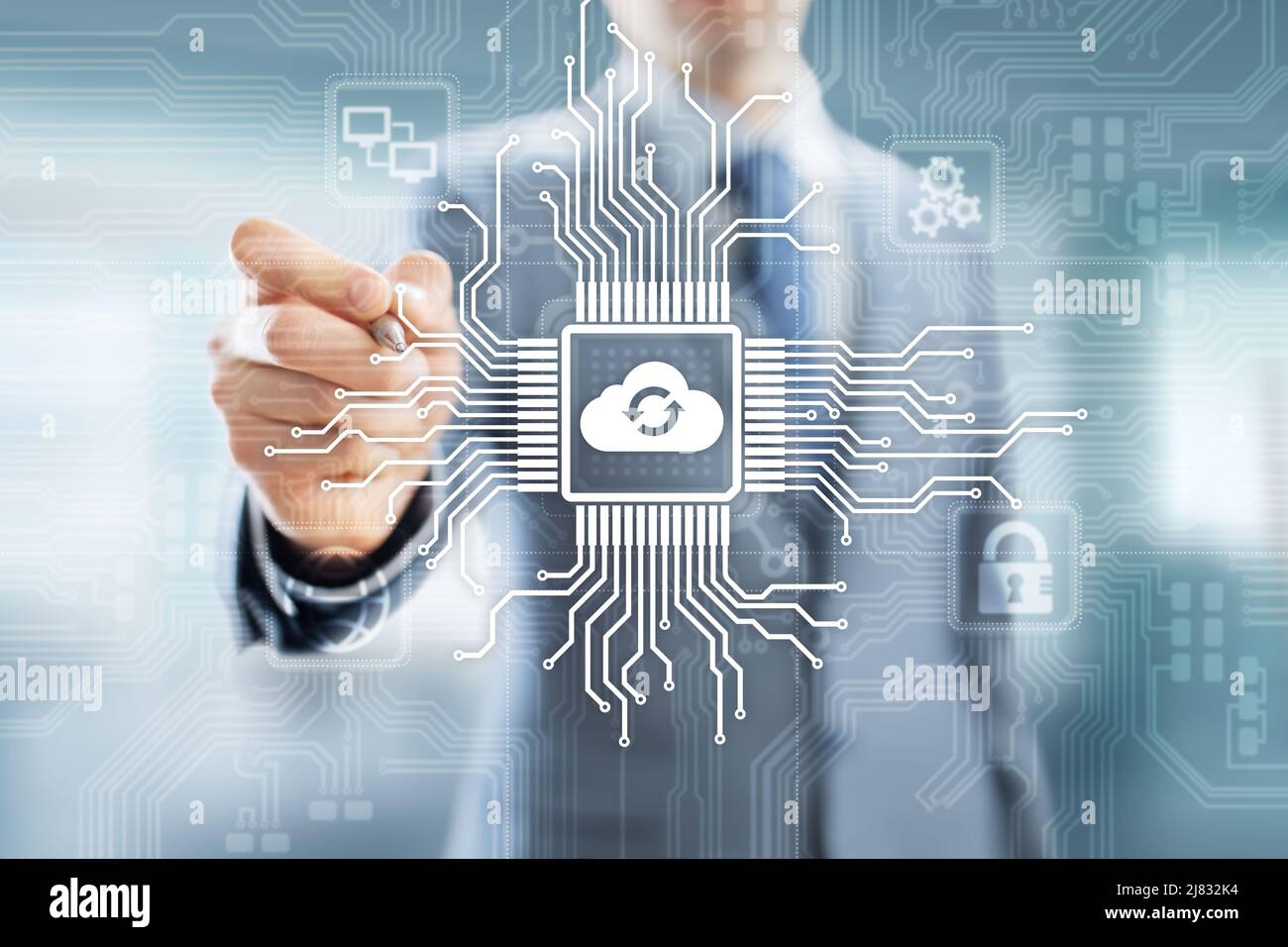 Cloud technology computing and data storage concept on virtual screen ...