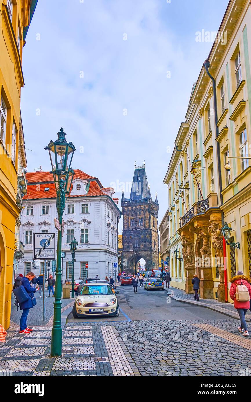 PRAGUE, CZECH REPUBLIC - MARCH 5, 2022: The view on the Powder Tower from  the narrow Celetna Street, lined with historic houses, on March 5 in Prague  Stock Photo - Alamy
