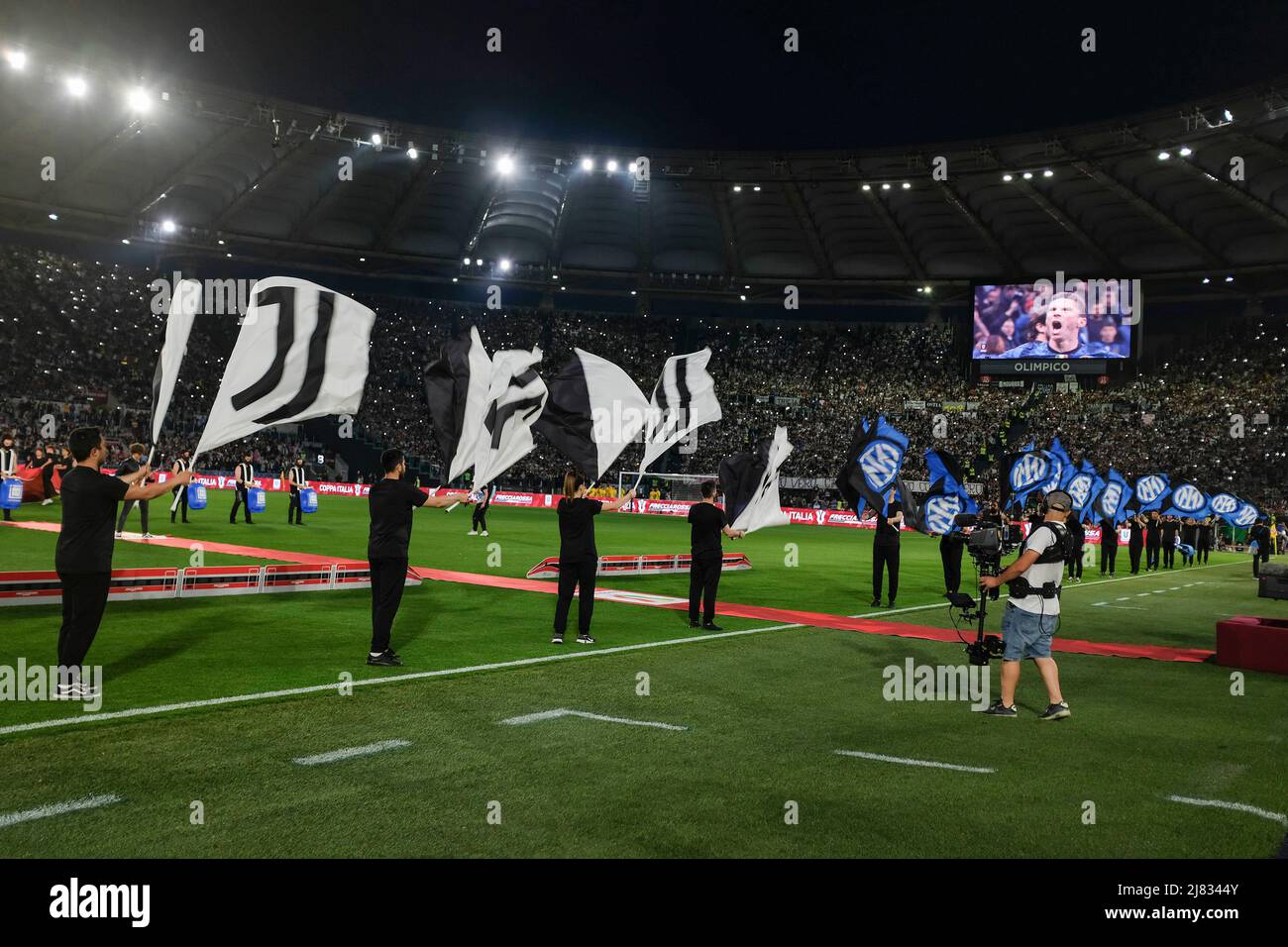 Opening choreography during the Coppa Italia final between Juventus Vs Inter at the Olimpico Stadium Rome, centre Italy, on May 11, 2022. Stock Photo