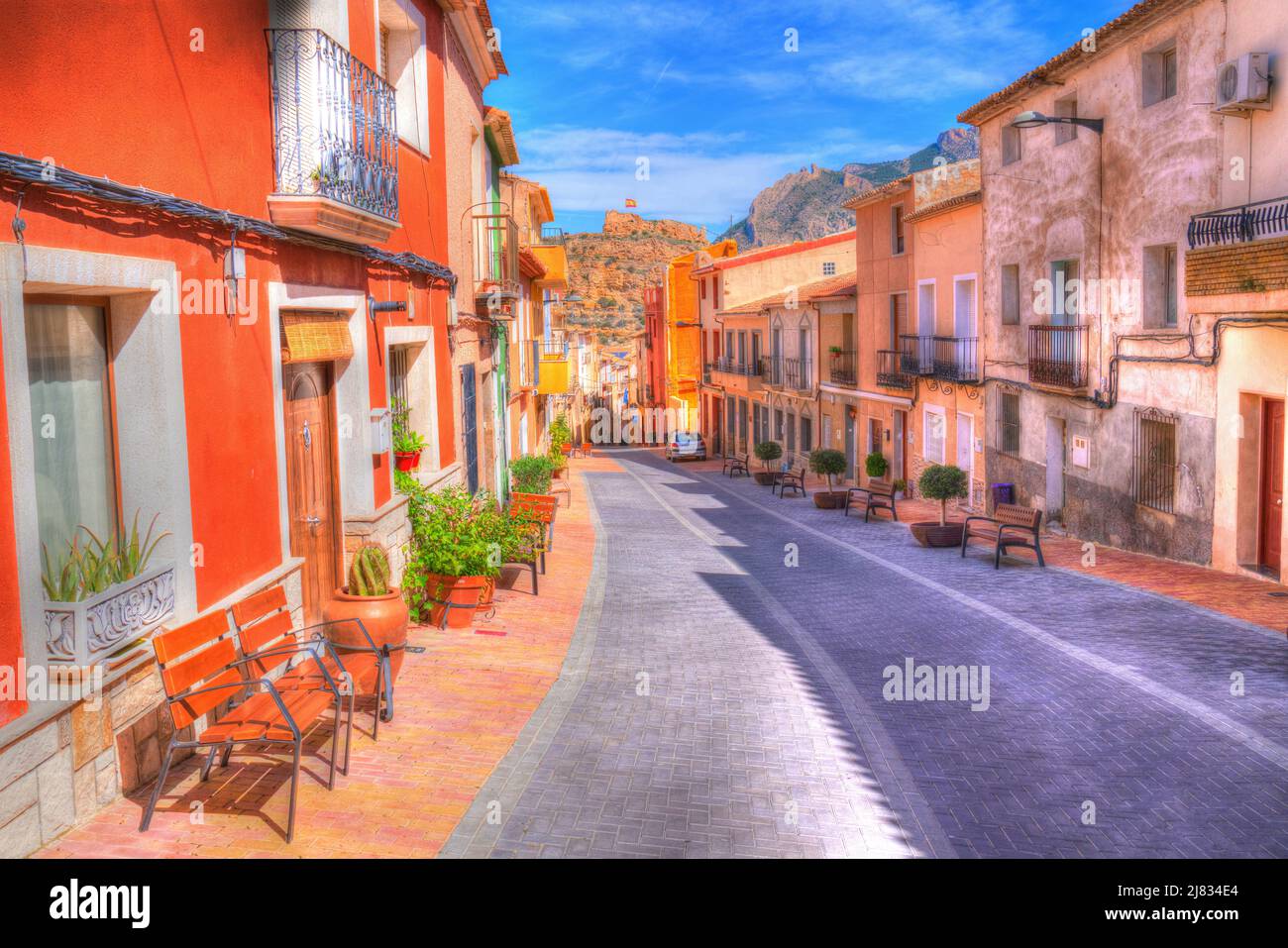 Busot Spain narrow streets in historic village tourist attraction near El Campello and Alicante Stock Photo