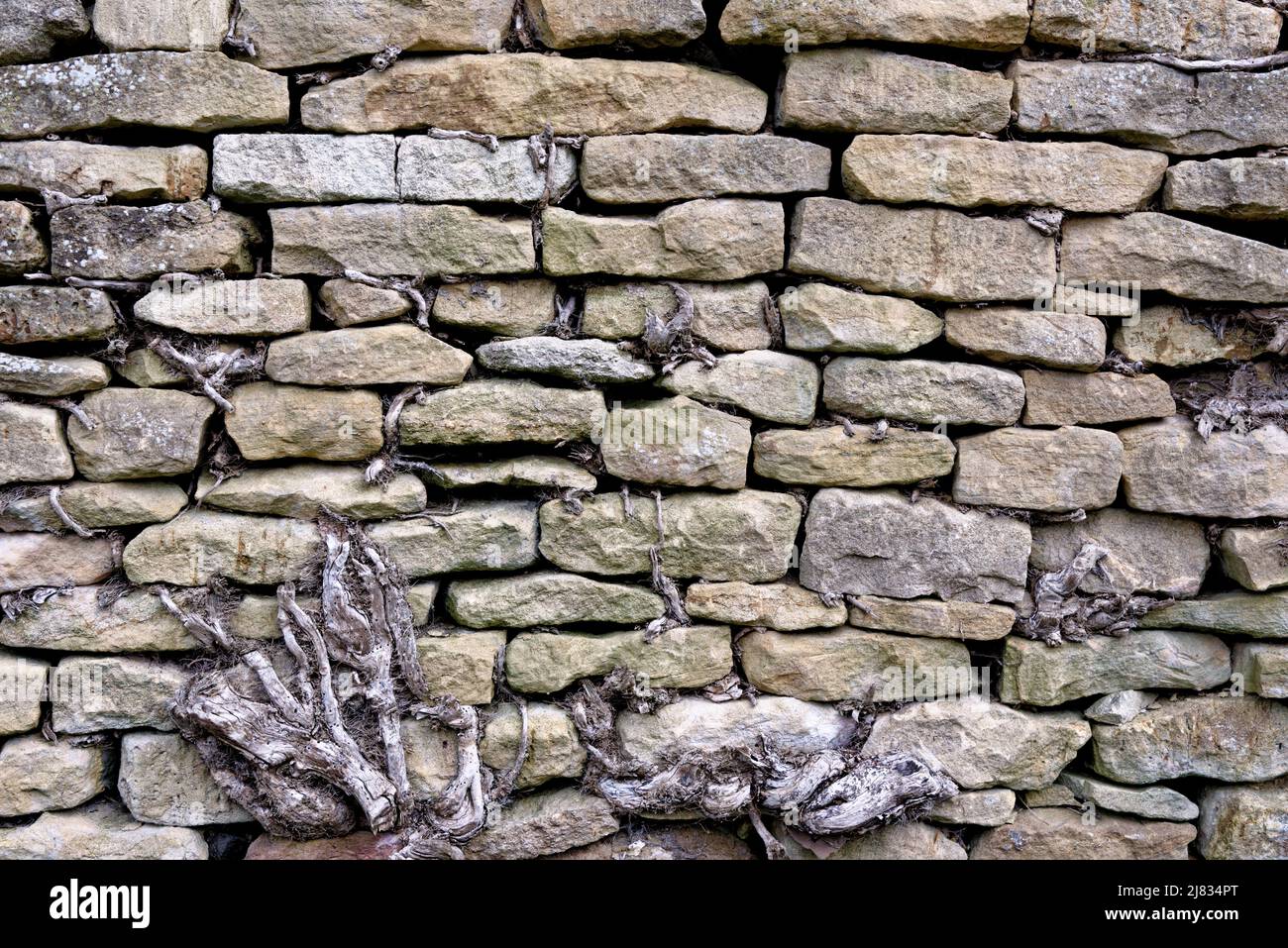 Background - A dry stone wall built with Cotswold stone at Burford in the Cotswolds, Gloucestershire, United Kingdom Stock Photo