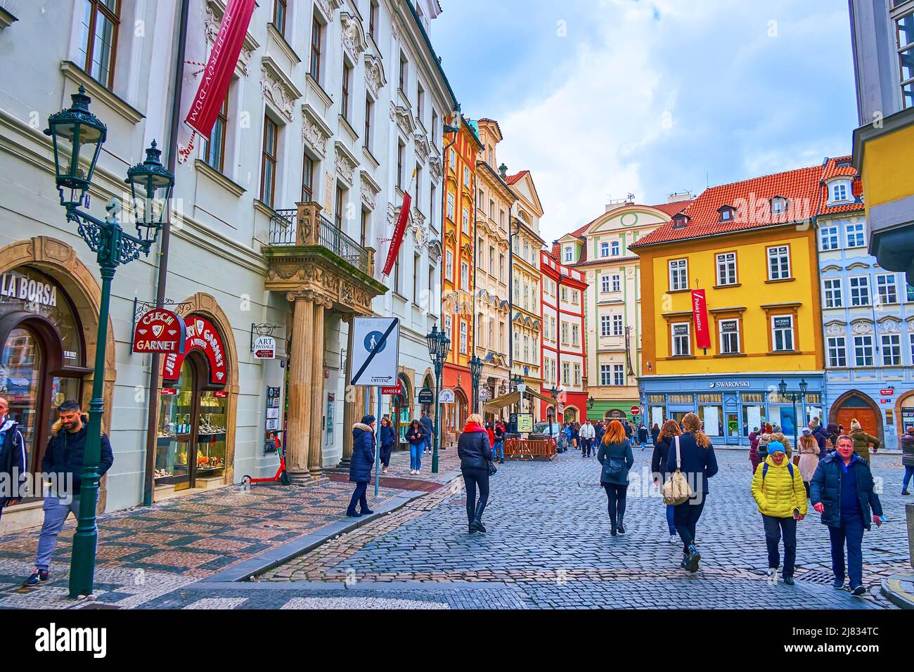 PRAGUE, CZECH REPUBLIC MARCH 5, 2022 The colorful medieval houses