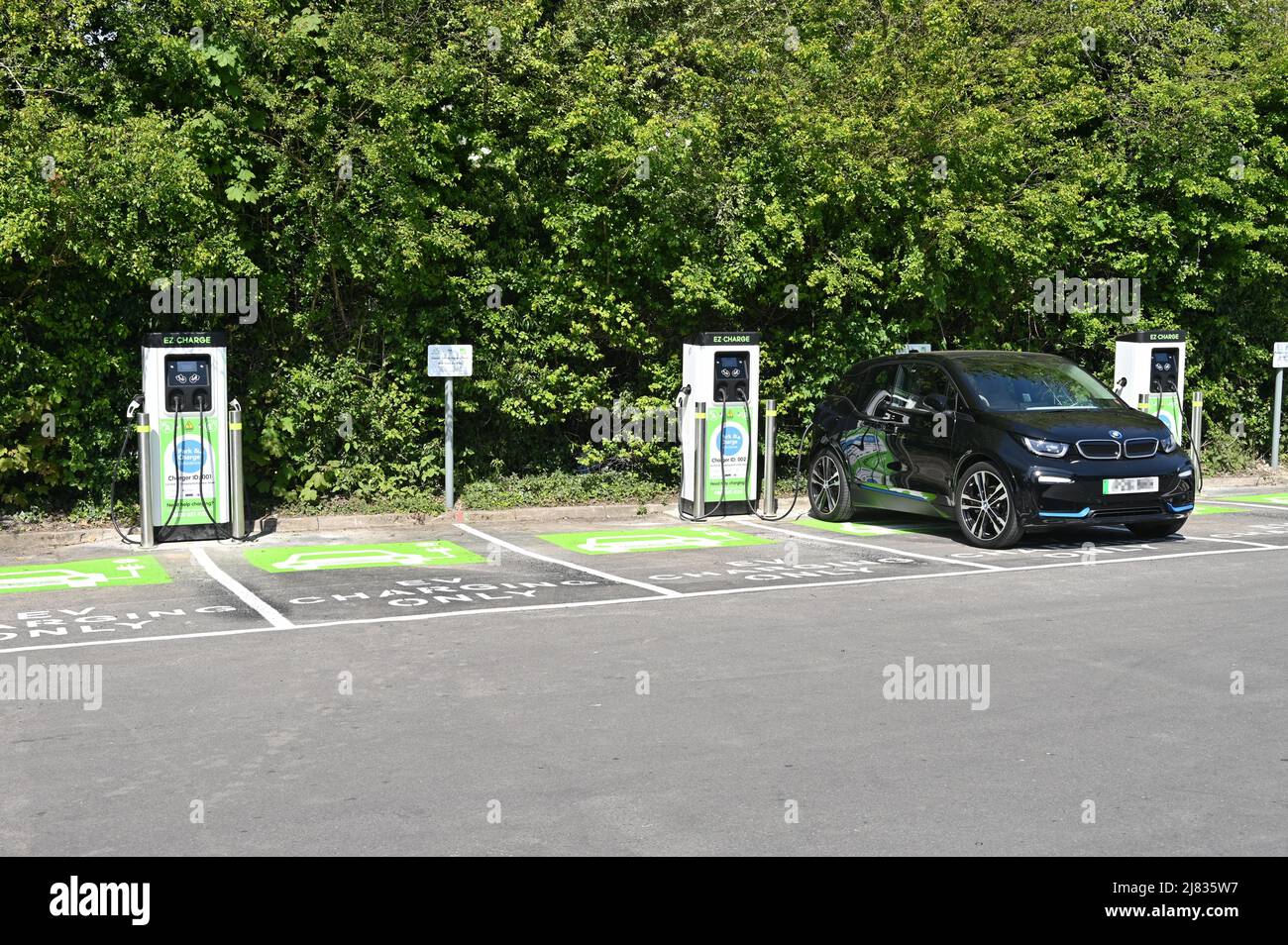 Electric vehicle charging points in a car park in the north Oxfordshire