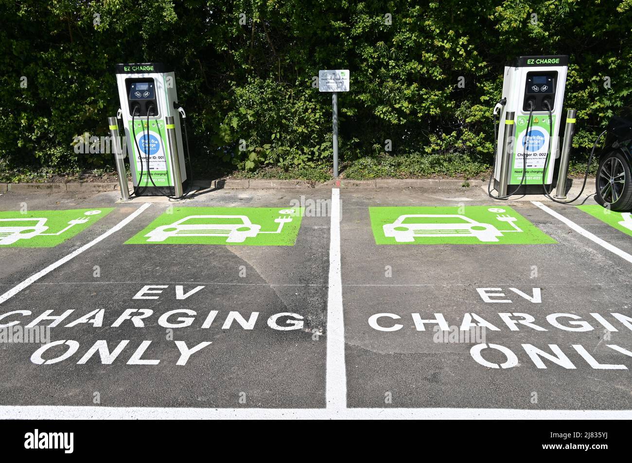 Electric vehicle charging points in a car park in the north Oxfordshire town of Chipping Norton