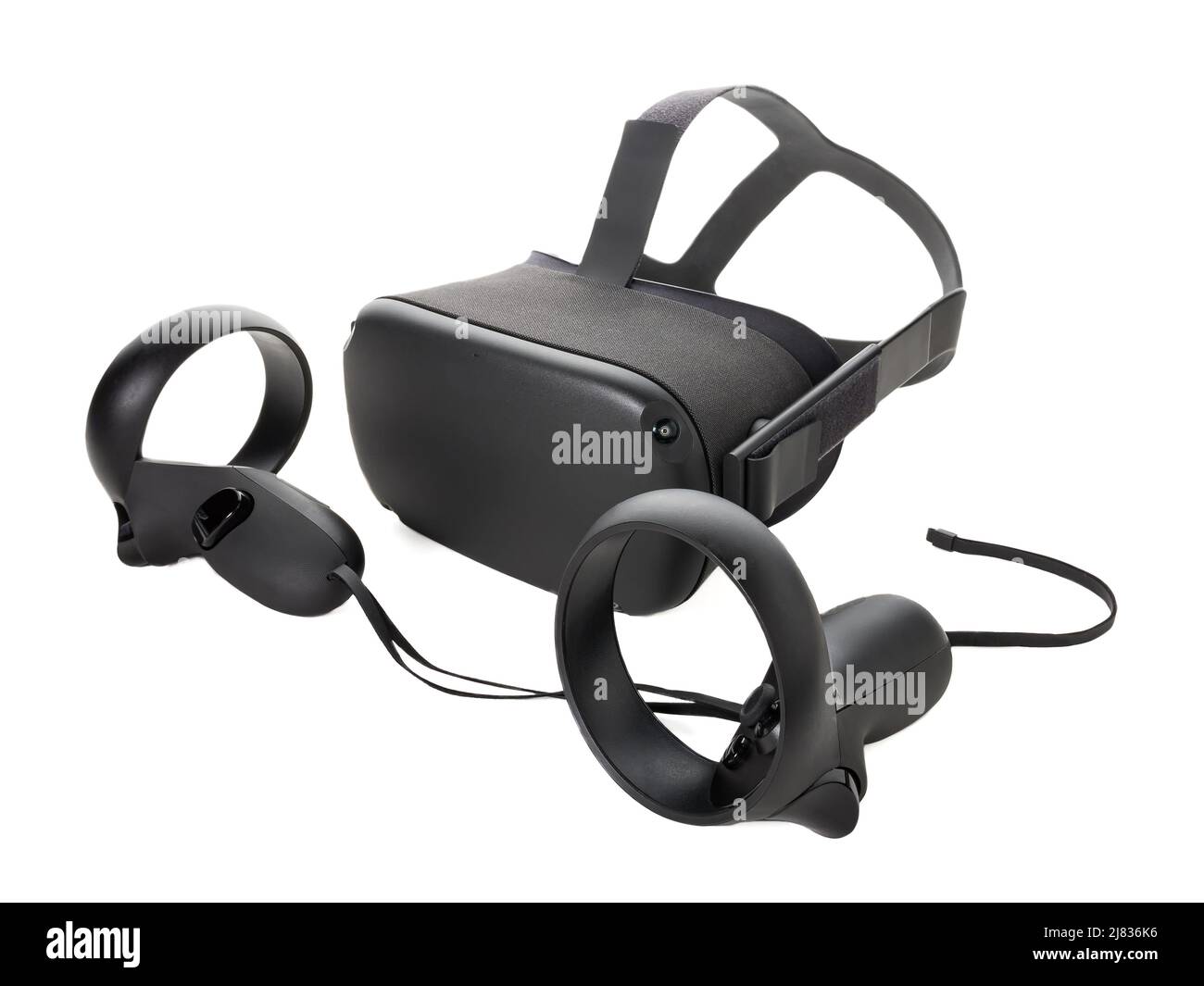 Virtual reality kit. Joysticks and VR glasses isolated on a white ...
