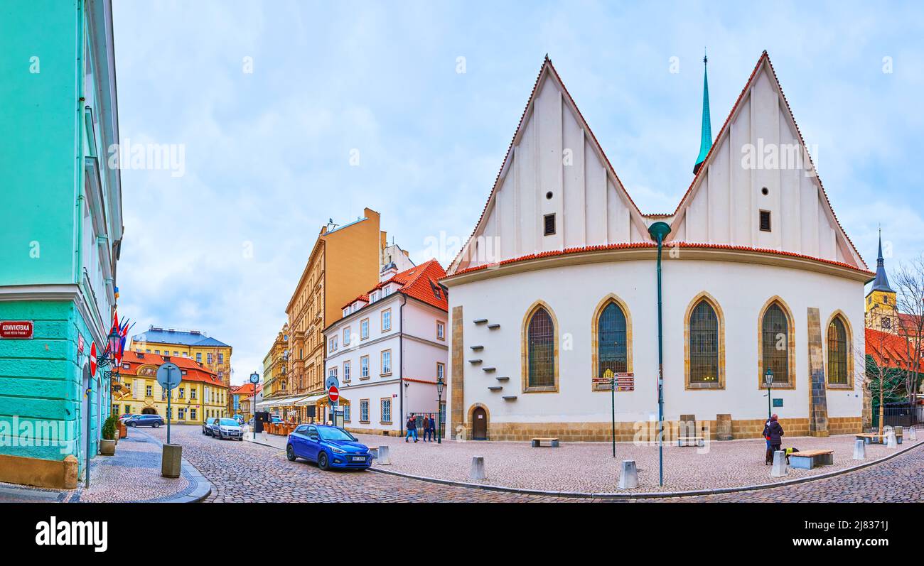 PRAGUE, CZECH REPUBLIC - MARCH 5, 2022: Panorama of Bethlehem Square with historic Bethlehem Chapel, on March 5 in Prague Stock Photo