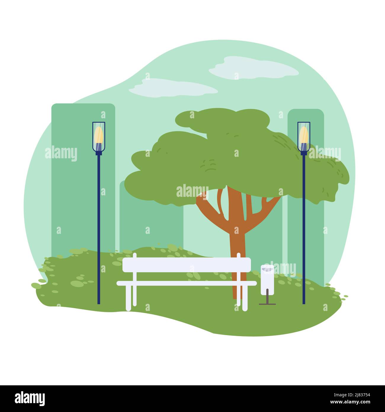 Flat cartoon scenery objects,city park elements vector illustration concept Stock Vector
