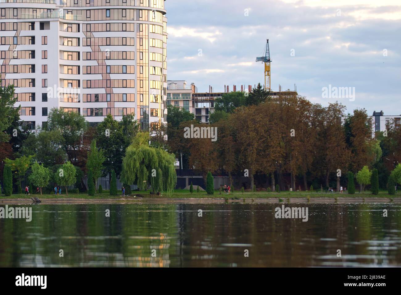 High rise residential apartment building in city residential area. Real ...