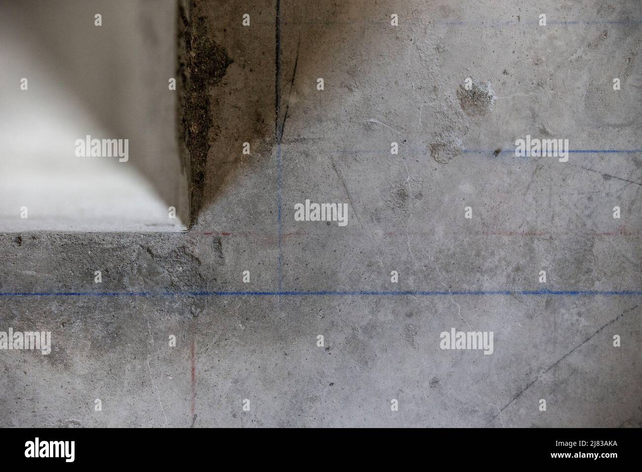 Framing outline running by a pillar or corner wall. Construction for Drywall installation Stock