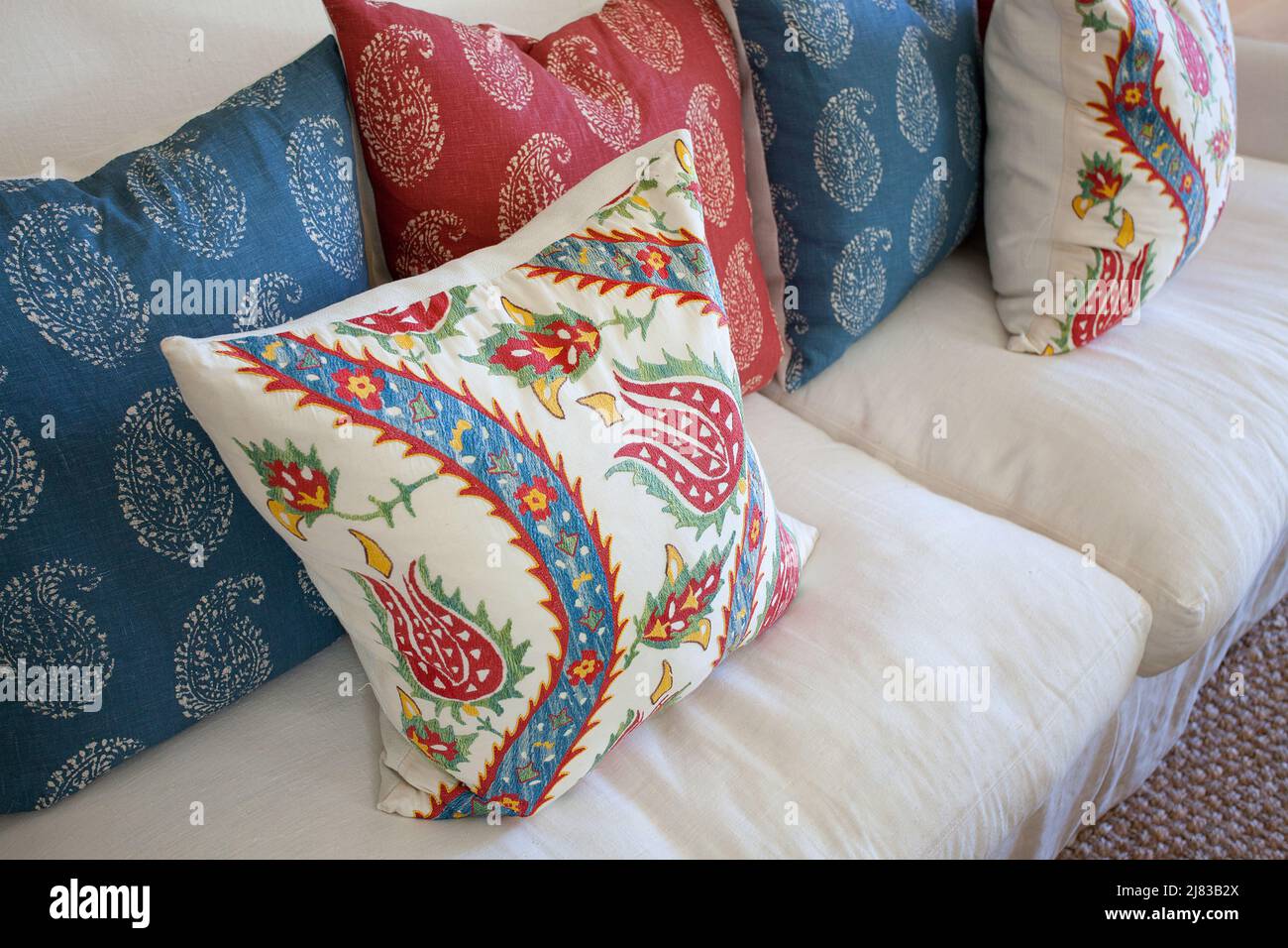 A Touch of Color: Scatter Cushions in Harmony Stock Photo