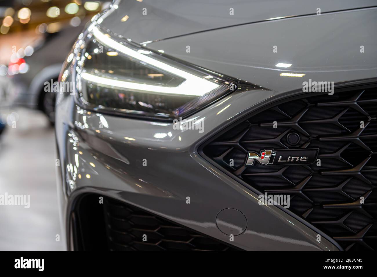 Riga, Latvia, April 29, 2022: LED headlights and car design closeup of ...