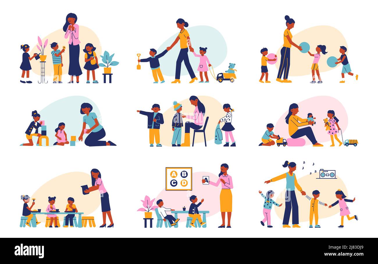 Kindergarten flat composition set isolated vector illustration Stock ...
