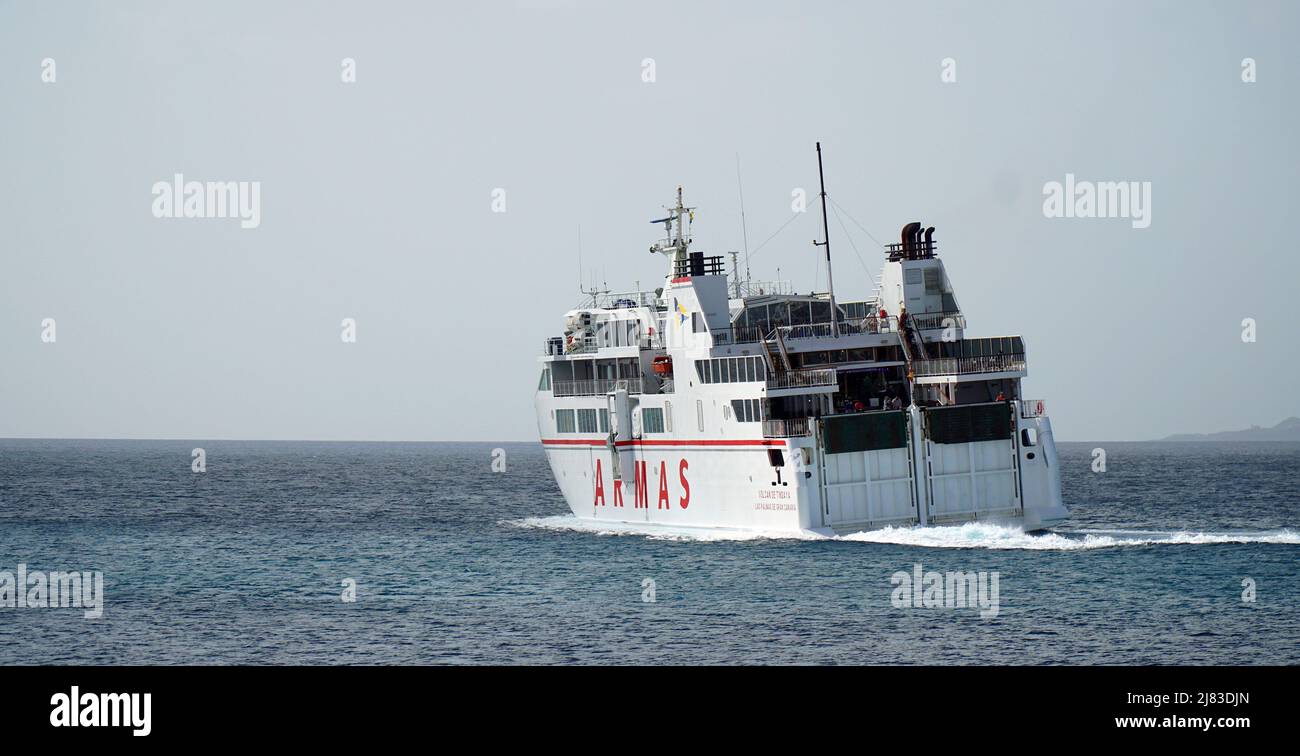 Armas Canary Island Ferry leaving  Playa Blanca Lanzarote for Corralejo Fuerteventura Stock Photo