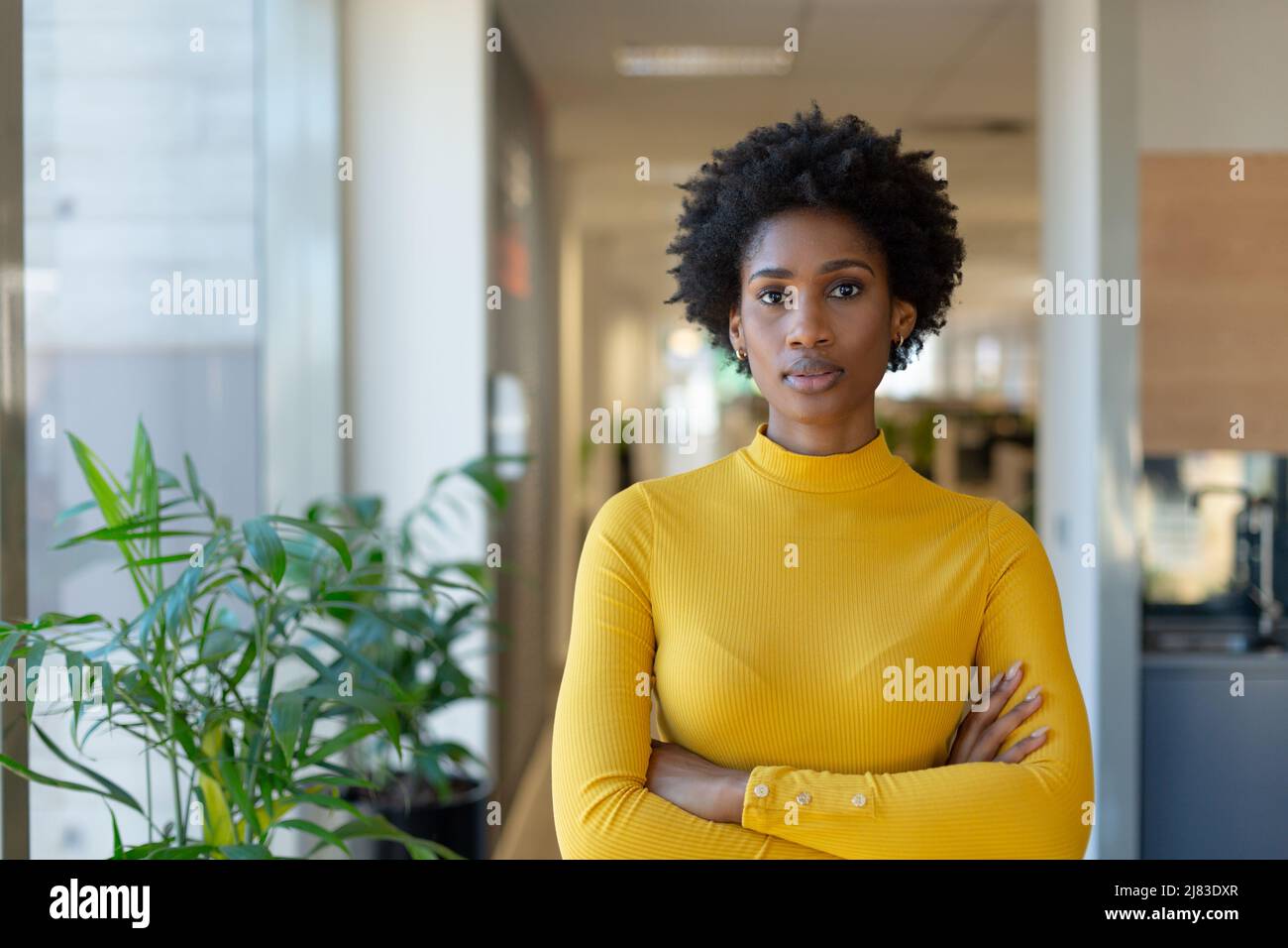 Portrait of confident young african american businesswoman with arms ...