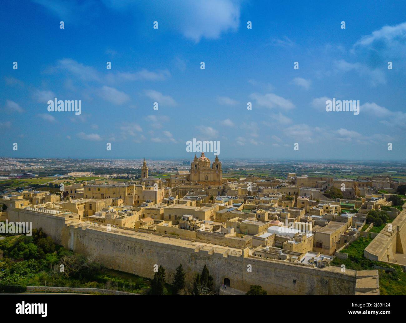 Aerial panorama view of the town of mdina fortress in malta also called