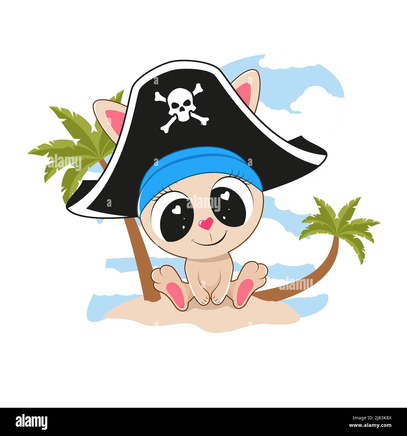Cute Cartoon Bunny in a pirate hat on the island Stock Vector Image ...