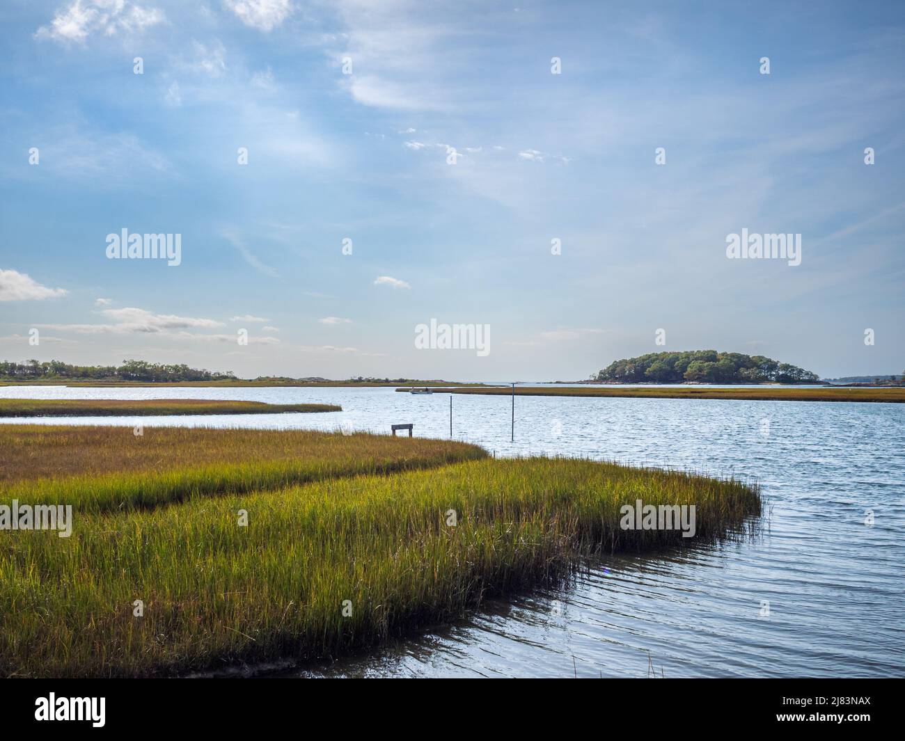 A sunny autumn day in New England on the marshes, Niantic, East Lyme, Connecticut. Stock Photo