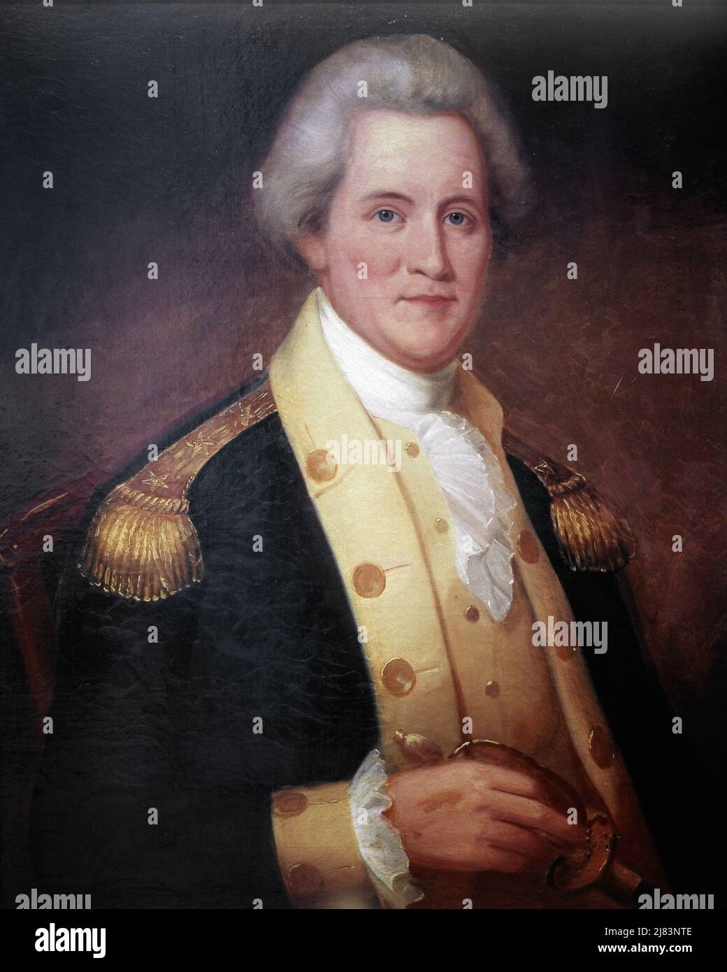 1700s PORTRAIT OF COLONEL JOHN SEVIER COMMANDER USA TROOPS AT KINGS MOUNTAIN AMERICAN REVOLUTION WAR LATER GOVERNOR OF TENNESSEE - ka4108 WLL002 HARS LEADERSHIP AT OF 1776 LATER OCCUPATIONS POLITICS TROOPS UNIFORMS WAR OF INDEPENDENCE COLONEL STYLISH REVOLT AMERICAN REVOLUTIONARY WAR COMMANDER 1770s COLONIES FRONTIERSMAN TENNESSEE 1700s 1780 CAUCASIAN ETHNICITY GOVERNOR KINGS OLD FASHIONED Stock Photo