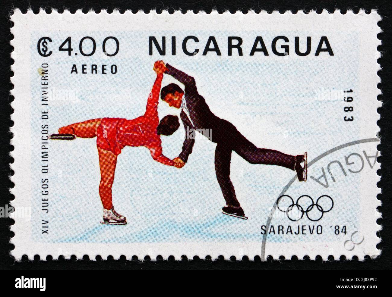 https://c8.alamy.com/comp/2J83P92/nicaragua-circa-1983-a-stamp-printed-in-nicaragua-shows-ice-dancing-14th-olympic-games-sarajevo-yugoslavia-circa-1983-2J83P92.jpg