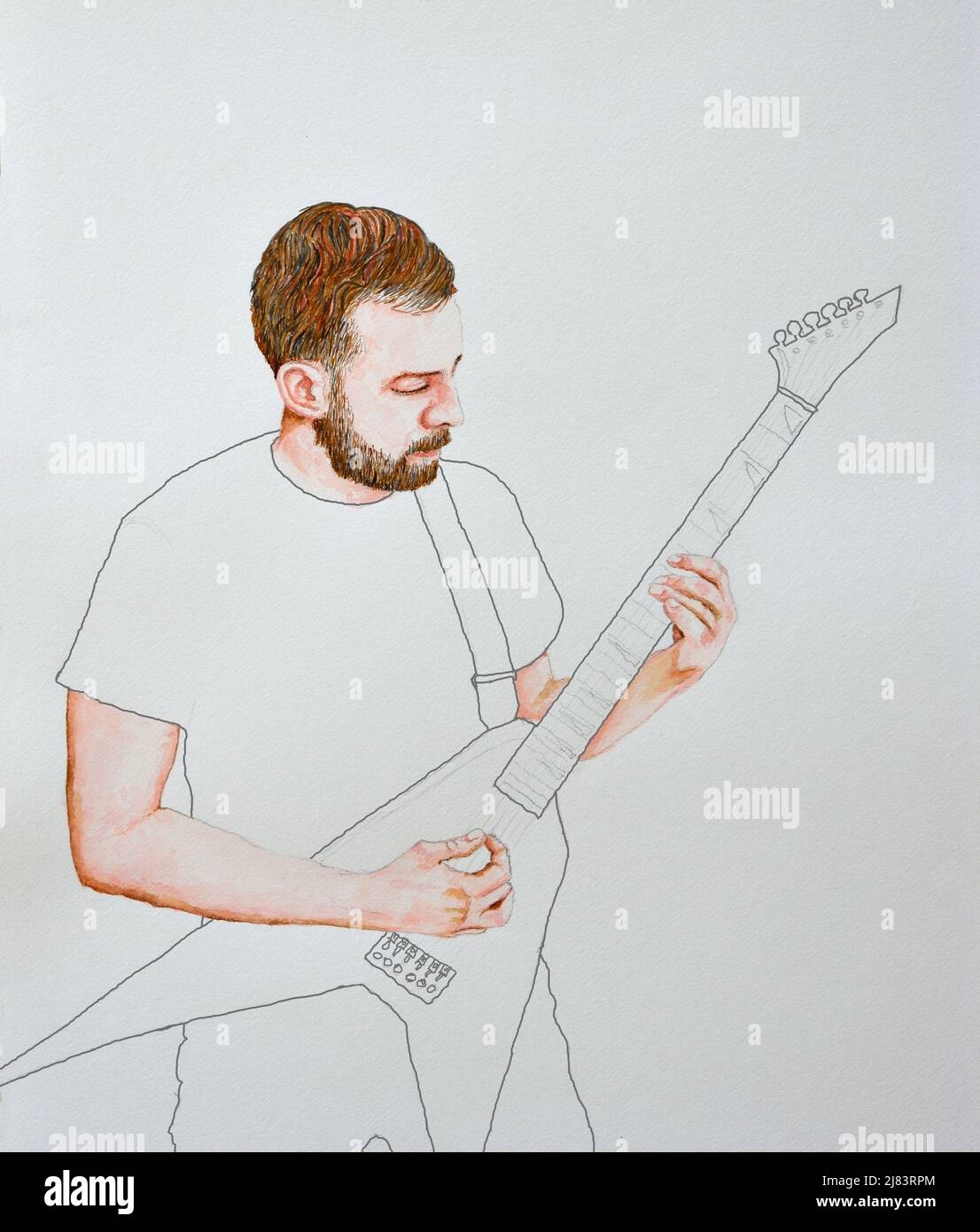 Painting of young man playing electric guitar Stock Photo